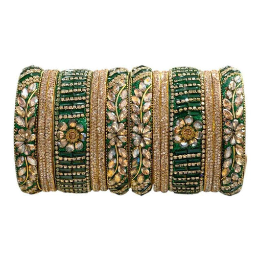Green Gold Stone Embellished Bridal Bangles Set – Elegant Design - Gehnasale