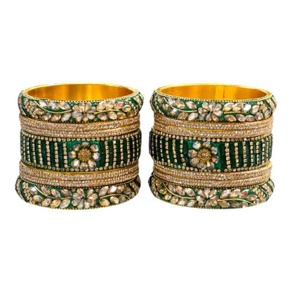 Green Gold Stone Embellished Bridal Bangles Set – Elegant Design - Gehnasale