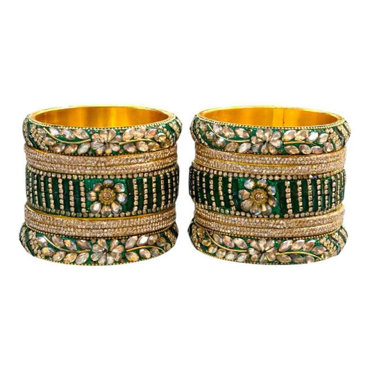 Green Gold Stone Embellished Bridal Bangles Set – Elegant Design - Gehnasale