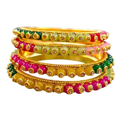Handcrafted Multicolor Stone and Crystal Bangles Set - Traditional Indian Bridal Jewelry