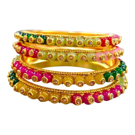 Handcrafted Multicolor Stone and Crystal Bangles Set - Traditional Indian Bridal Jewelry