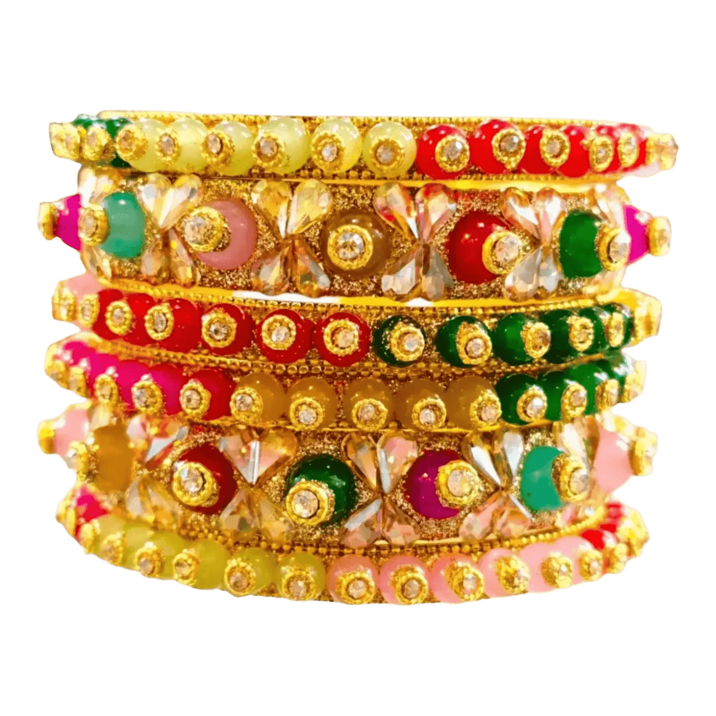 handcrafted multicolor stone and crystal bangles set - traditional indian bridal jewelry