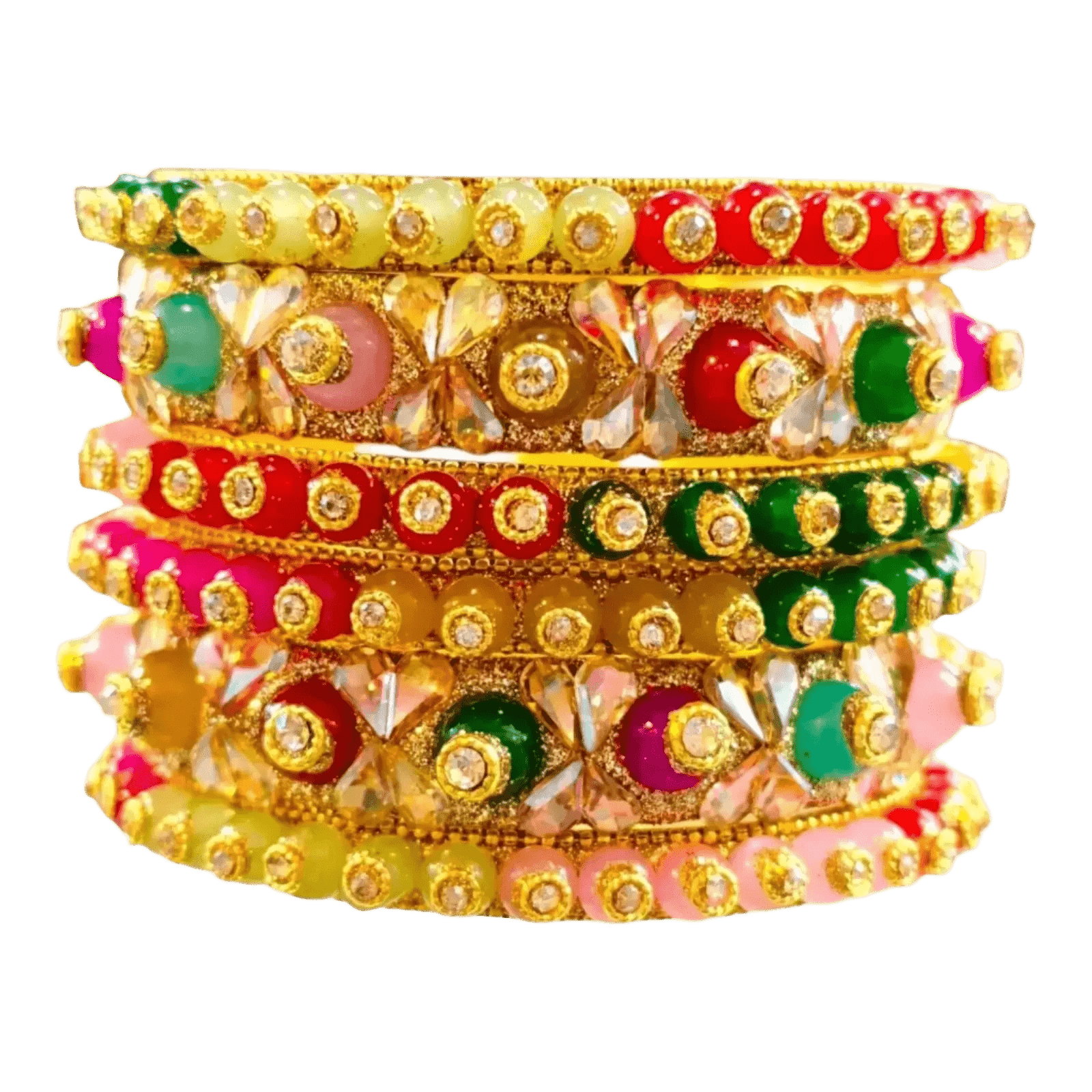 Handcrafted Multicolor Stone and Crystal Bangles Set - Traditional Indian Bridal Jewelry