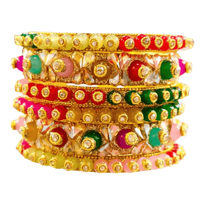 Handcrafted Multicolor Stone and Crystal Bangles Set - Traditional Indian Bridal Jewelry
