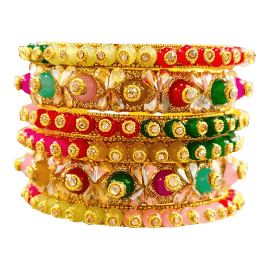 Handcrafted Multicolor Stone and Crystal Bangles Set - Traditional Indian Bridal Jewelry