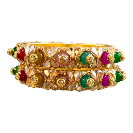 Handcrafted Multicolor Stone and Crystal Bangles Set - Traditional Indian Bridal Jewelry