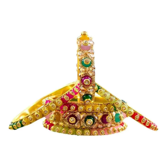 Handcrafted Multicolor Stone and Crystal Bangles Set - Traditional Indian Bridal Jewelry
