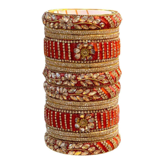 Handcrafted Red & Gold Bridal Bangles Set | Premium Floral & Crystal Design for Weddings & Festive Occasions - Gehnasale