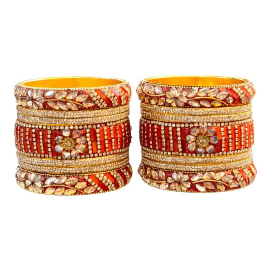 Handcrafted Red & Gold Bridal Bangles Set | Premium Floral & Crystal Design for Weddings & Festive Occasions - Gehnasale