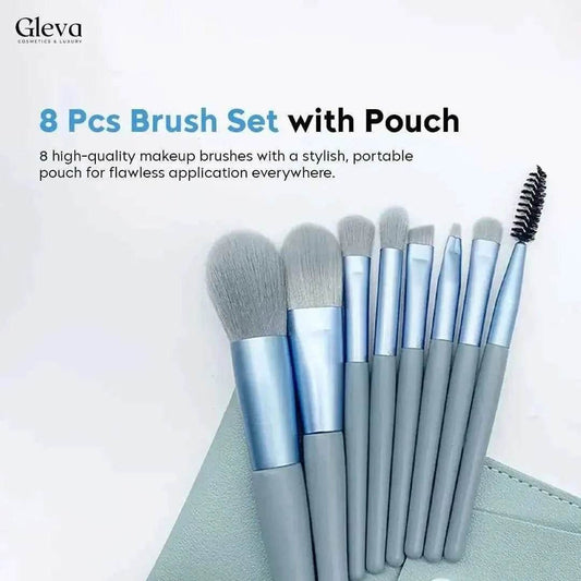 Hilary Rhoda 8-Piece Makeup Brush Set with Pouch | Premium Synthetic Kabuki, Foundation, Concealers, Eyeshadows, Blush, Powder, Highlighter, Contour (Pink)