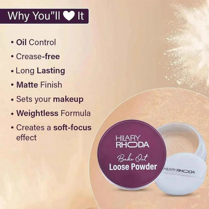 Hilary Rhoda Bake Out Loose Powder - Matte Finish & Lightweight, Oil Control, Hides Imperfections, 10g (Banana - Shade 02) - Gehnasale