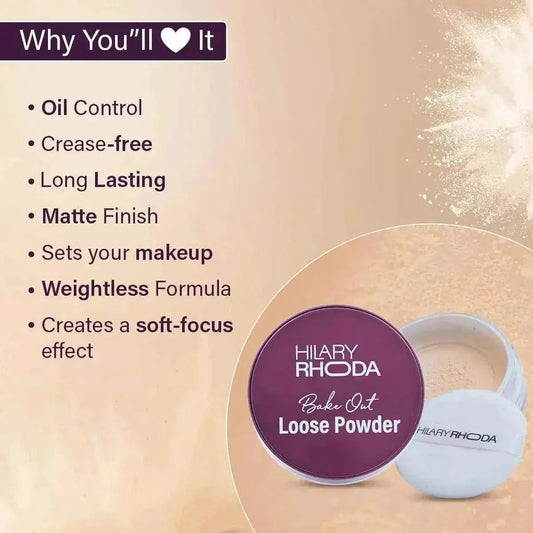 Hilary Rhoda Bake Out Loose Powder - Matte Finish & Lightweight, Oil Control, Hides Imperfections, 10g (Banana - Shade 02) - Gehnasale