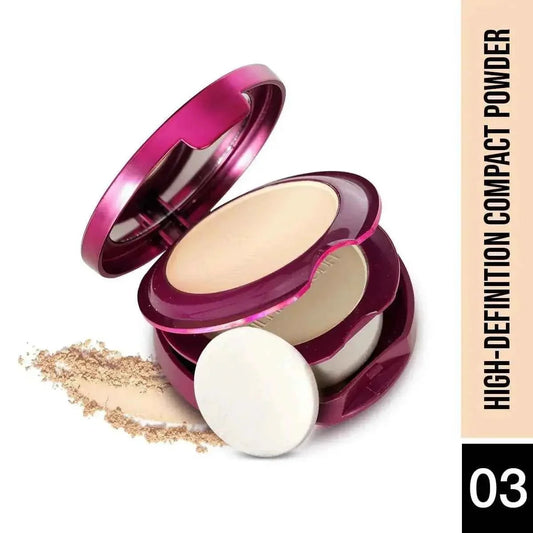 Hilary Rhoda HD High-Definition Pressed Powder - 2-in-1 Compact, Shimmery & Matte Finish, Oil Control, 18g (Buff Beige - Shade 03) - Gehnasale