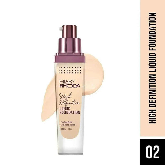 Hilary Rhoda High Definition Foundation - Full Coverage, Matte Finish, Hides Pores & Blemishes, 33ml (Rose Blush | Shade 02)