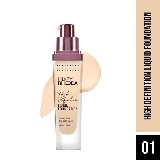 Hilary Rhoda High Definition Foundation - Full Coverage, Matte Finish, Hides Pores & Blemishes, 33ml (White Ivory | Shade 01)