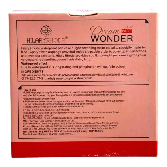 Hilary Rhoda Oil-Free Pan Cake SPF 45 Dream Wonder Powder 03 with Sponge - 28g - Gehnasale