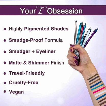 Hilary Rhoda Play n Blend Gel Eyeliner | One Stroke Application | Highly Pigmented, Matte & Shimmer Finish | 2-in-1 Smudger + Eyeliner (Black, Shade 03) 1.5g