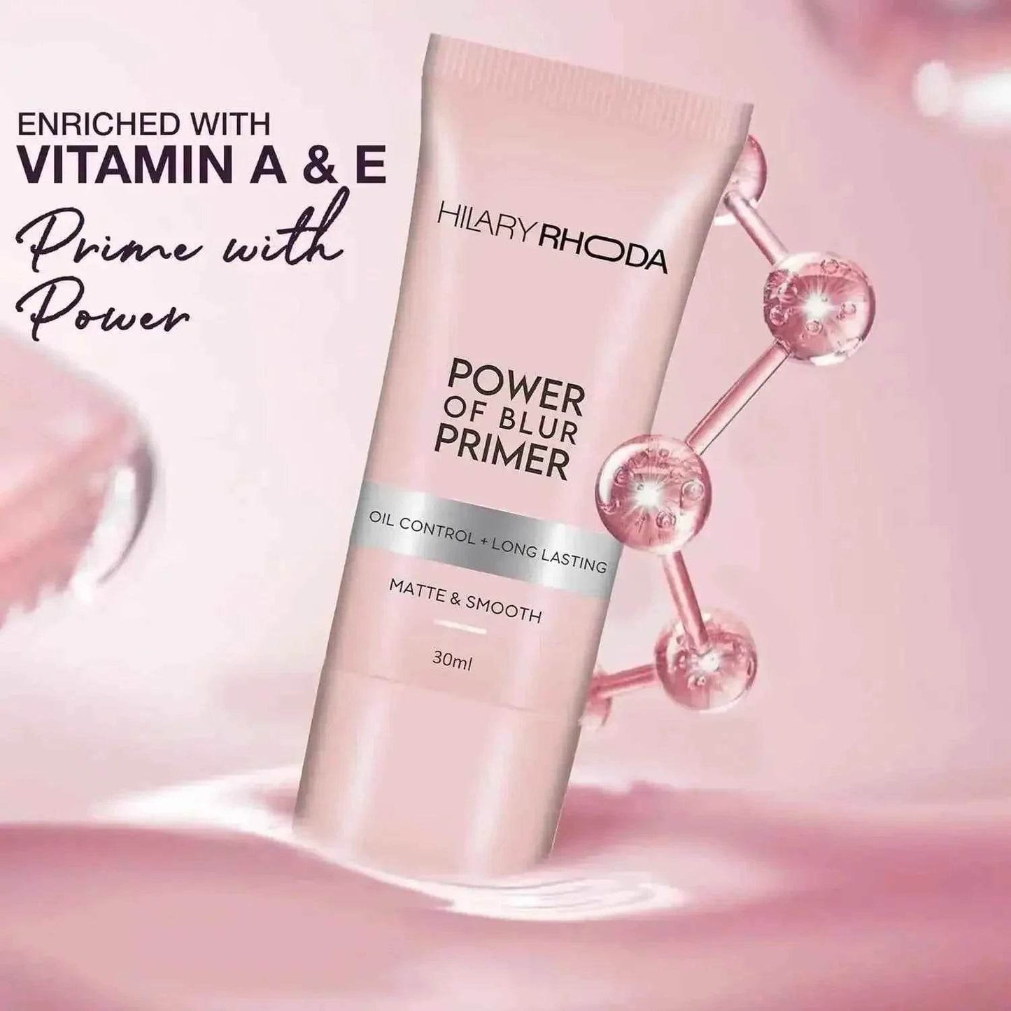 hilary rhoda power of blur primer - lightweight, silicone-based, matte finish, oil-control, infused with vitamins a & e, waterproof, 30ml