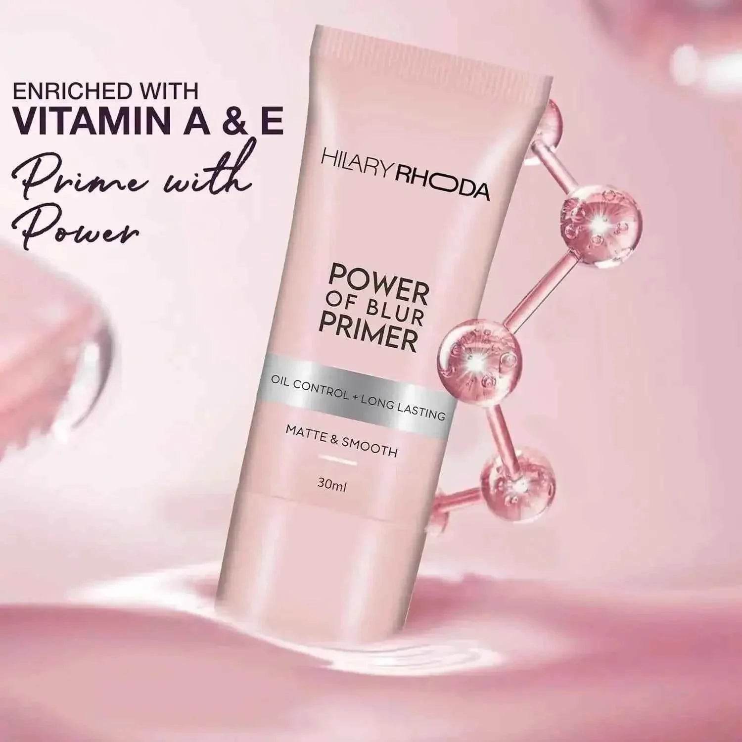 Hilary Rhoda Power of Blur Primer - Lightweight, Silicone-Based, Matte Finish, Oil-Control, Infused with Vitamins A & E, Waterproof, 30ml