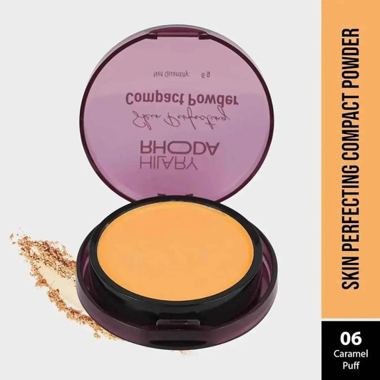 Hilary Rhoda Skin Perfecting Compact Powder - Caramel Puff (Shade 06) | Oil Control & Matte Finish | Buildable Coverage | Easily Blendable | 6g - Gehnasale