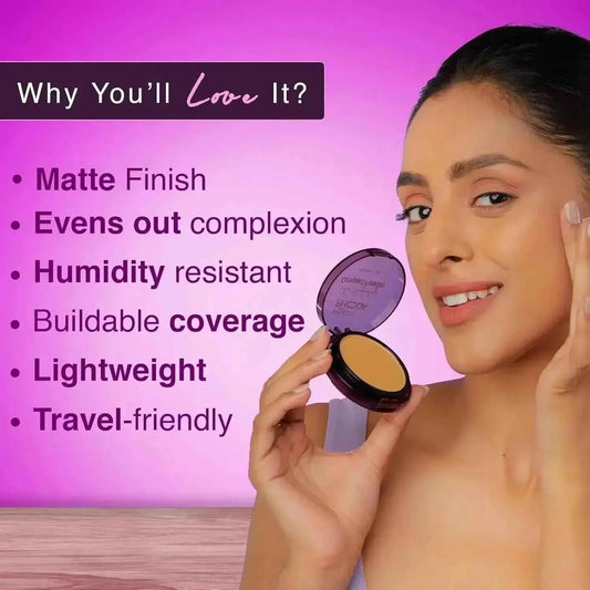 Hilary Rhoda Skin Perfecting Compact Powder - Caramel Puff (Shade 06) | Oil Control & Matte Finish | Buildable Coverage | Easily Blendable | 6g - Gehnasale