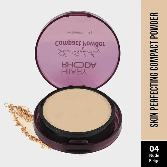 Hilary Rhoda Skin Perfecting Compact Powder - Nude Beige (Shade 04) | Oil Control & Matte Finish | Buildable Coverage | 6g