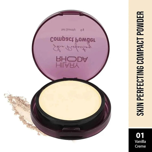 Hilary Rhoda Skin Perfecting Compact Powder - Vanilla Creme (Shade 01) | Oil Control & Matte Finish | Buildable Coverage | 6g - Gehnasale
