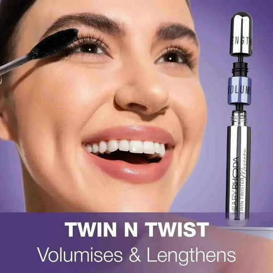 Hilary Rhoda Twin Twister Mascara | Volumizes & Lengthens | Waterproof, Smudge-Proof, Clump-Free | Enhances Curl | Highly Pigmented (12ml) - Gehnasale