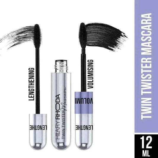 Hilary Rhoda Twin Twister Mascara | Volumizes & Lengthens | Waterproof, Smudge-Proof, Clump-Free | Enhances Curl | Highly Pigmented (12ml) - Gehnasale
