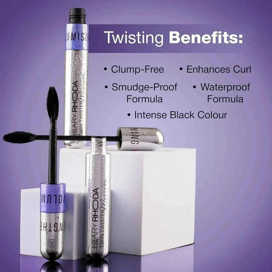 Hilary Rhoda Twin Twister Mascara | Volumizes & Lengthens | Waterproof, Smudge-Proof, Clump-Free | Enhances Curl | Highly Pigmented (12ml) - Gehnasale