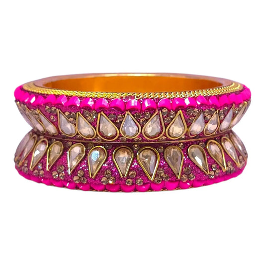 Hot Pink Teardrop Stone Bangles Set – Bridal Traditional Jewellery
