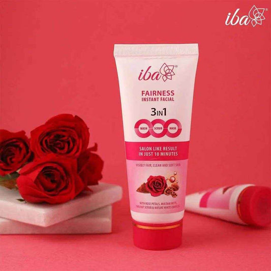 Iba 3-in-1 Face Wash, Scrub & Mask – Instant Fairness Facial with Rose, Multani Mitti & Walnut (100g) | Tan Removal, Glow Boost | Halal & Vegan