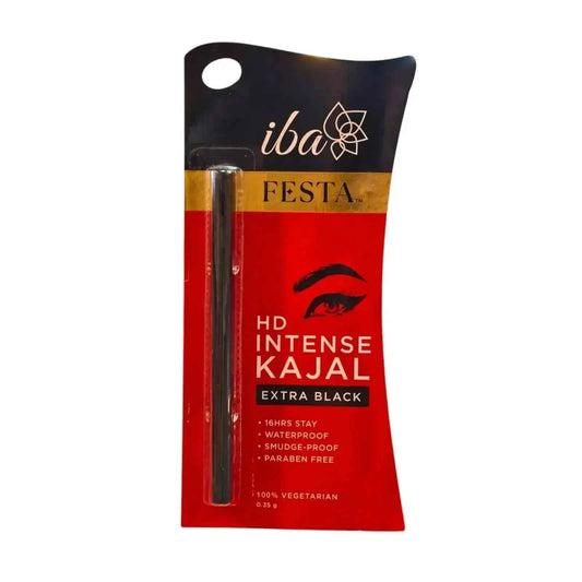 Iba Festa HD Intense Kajal – Extra Black (0.35g) | 16-Hour Stay | Waterproof, Smudge-Proof & Paraben-Free | 100% Vegetarian Eye Makeup