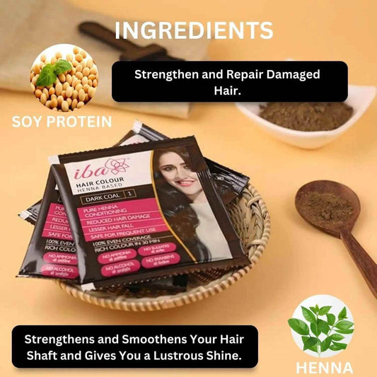 Iba Herbal Hair Colour for Women – Dark Coal Black Henna (70g) | 100% Natural Henna Powder | Long-Lasting, Ammonia-Free, Anti-Hair Fall Formula