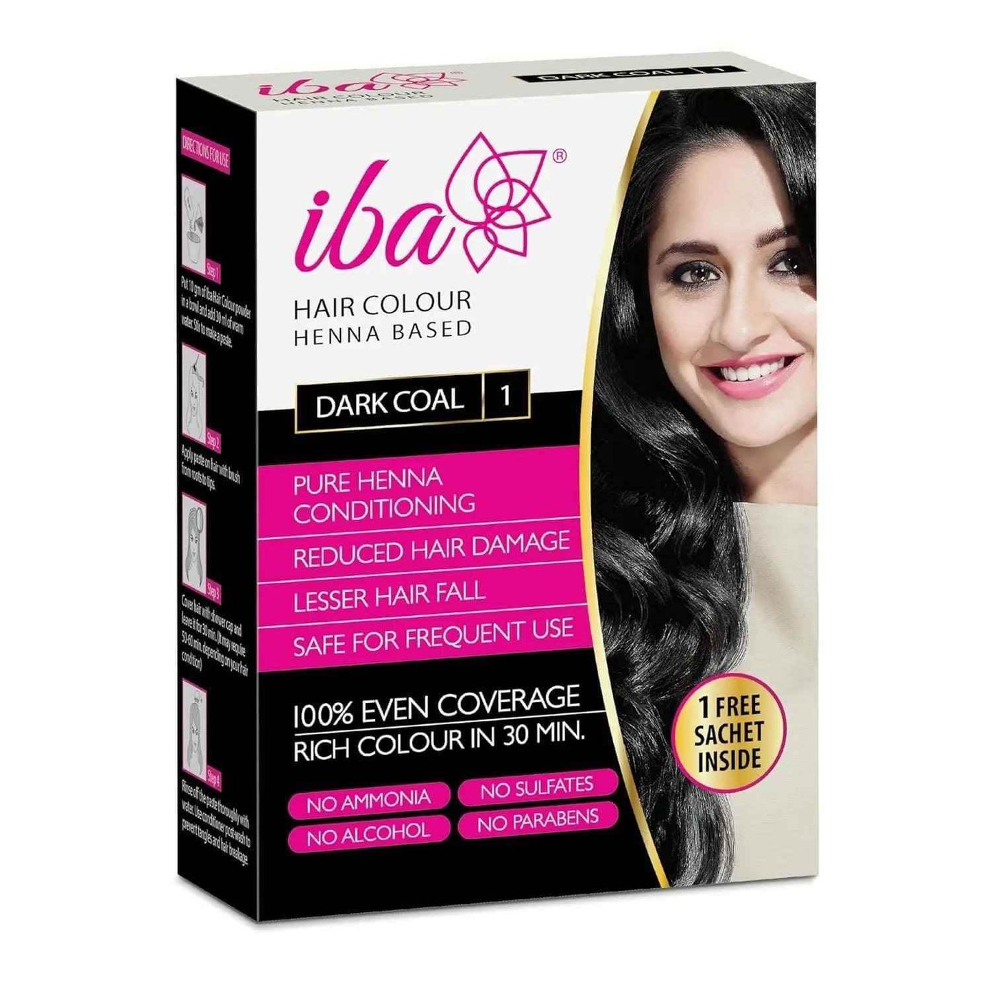 iba herbal hair colour for women – dark coal black henna (70g) | 100% natural henna powder | long-lasting, ammonia-free, anti-hair fall formula
