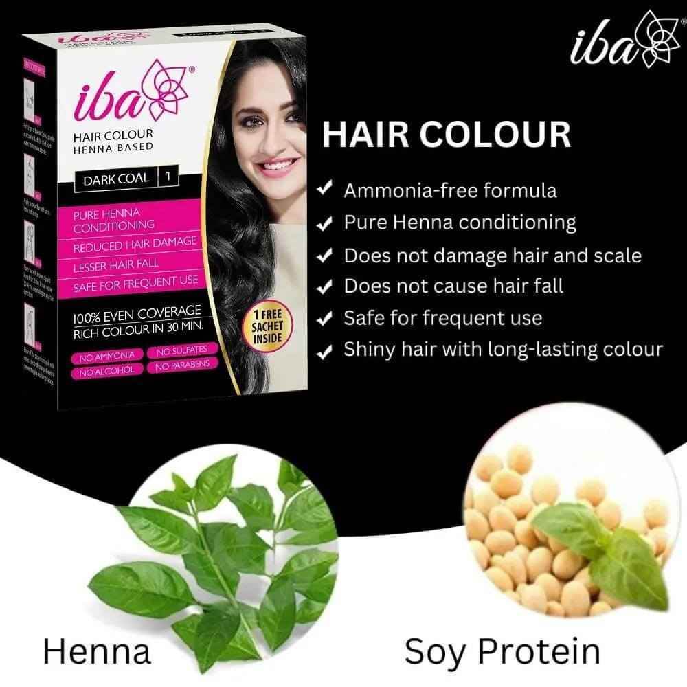 iba herbal hair colour for women – dark coal black henna (70g) | 100% natural henna powder | long-lasting, ammonia-free, anti-hair fall formula