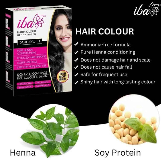 Iba Herbal Hair Colour for Women – Dark Coal Black Henna (70g) | 100% Natural Henna Powder | Long-Lasting, Ammonia-Free, Anti-Hair Fall Formula