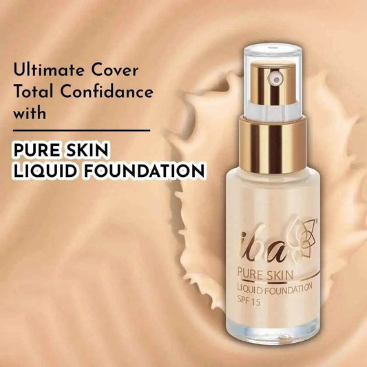 Iba Pure Skin Liquid Foundation – Natural Beige (30ml) | Full Coverage | Oil-Free, Lightweight & Long Lasting | Dewy Finish with SPF 15 | Halal & Vegan