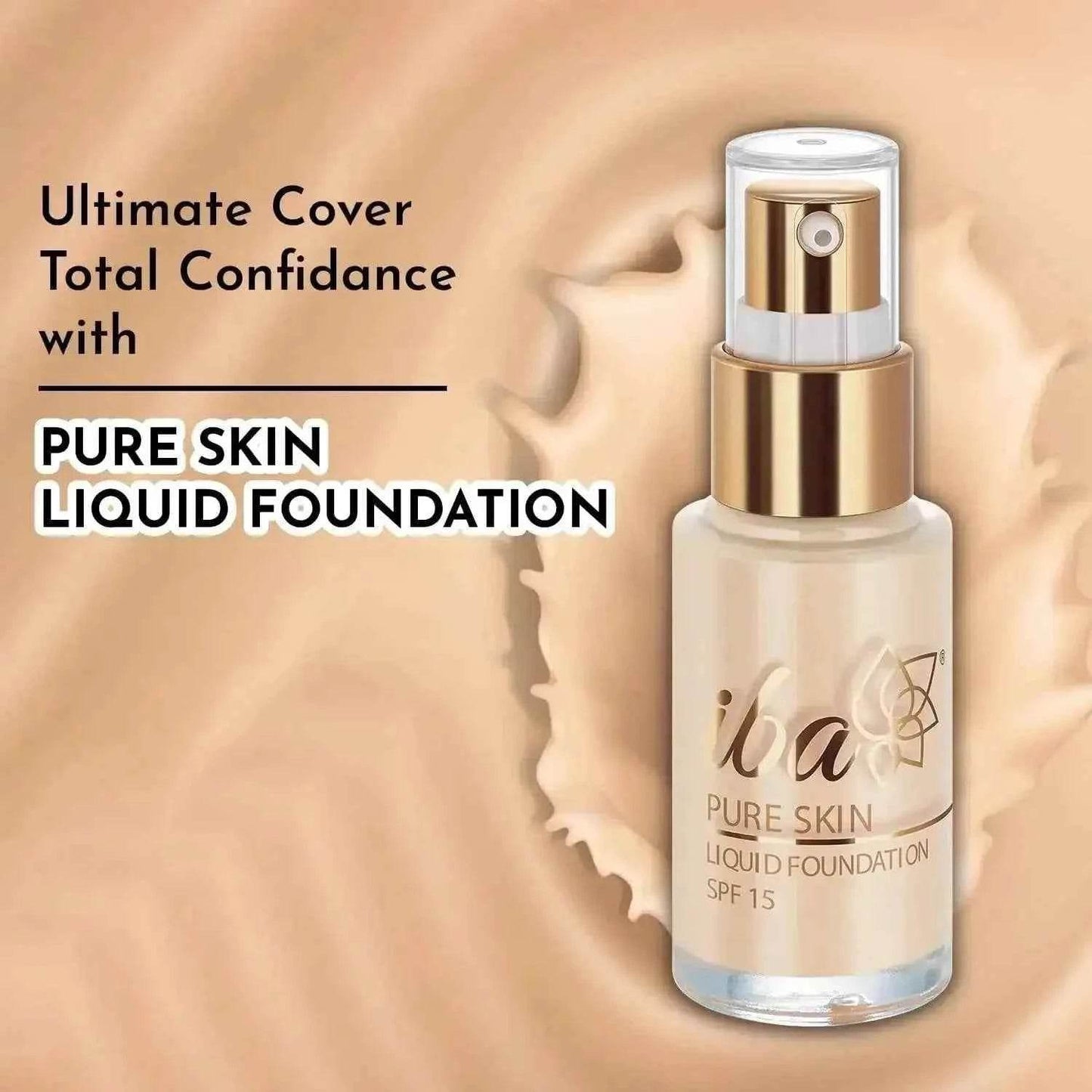 iba pure skin liquid foundation – sun beige (30ml) | full coverage | long lasting, oil-free & lightweight | dewy finish with spf 15 | halal & vegan