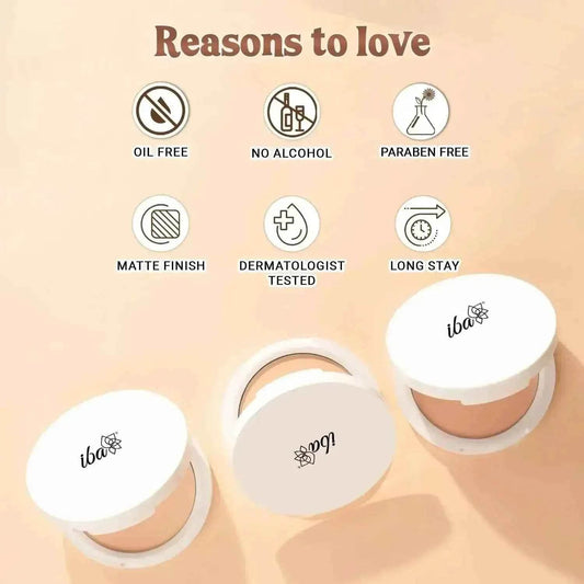 Iba Pure Skin Mattifying Compact – Medium Shell (9g) | Long Wear | Oil-Free Matte Finish with SPF 15 | Even Coverage | Natural, Halal & Vegan Makeup