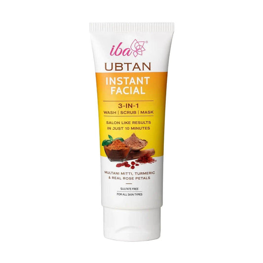 Iba Ubtan 3-in-1 Instant Facial – Wash, Scrub & Mask with Multani Mitti, Turmeric & Rose Petals (100g) | For All Skin Types | Brightens & Detoxifies