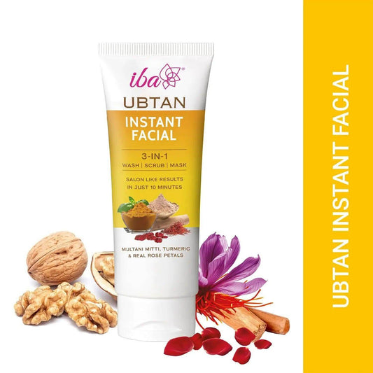 Iba Ubtan 3-in-1 Instant Facial – Wash, Scrub & Mask with Multani Mitti, Turmeric & Rose Petals (100g) | For All Skin Types | Brightens & Detoxifies