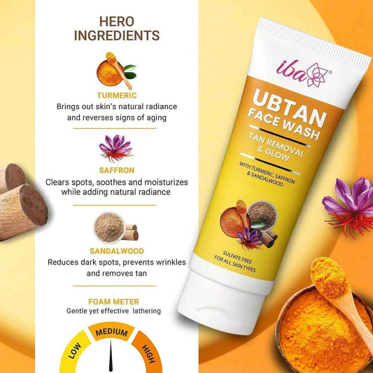 Iba Ubtan Face Wash with Turmeric, Saffron & Sandalwood (100ml) | For All Skin Types | Tan Removal & Natural Glow | Gentle Daily Cleanser