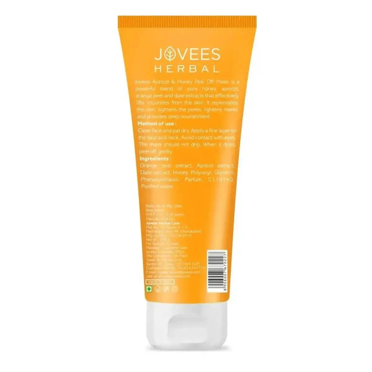 Jovees Herbal Apricot & Honey Peel-Off Mask | Pore Tightening & Skin Nourishment | All Skin Types | 100g