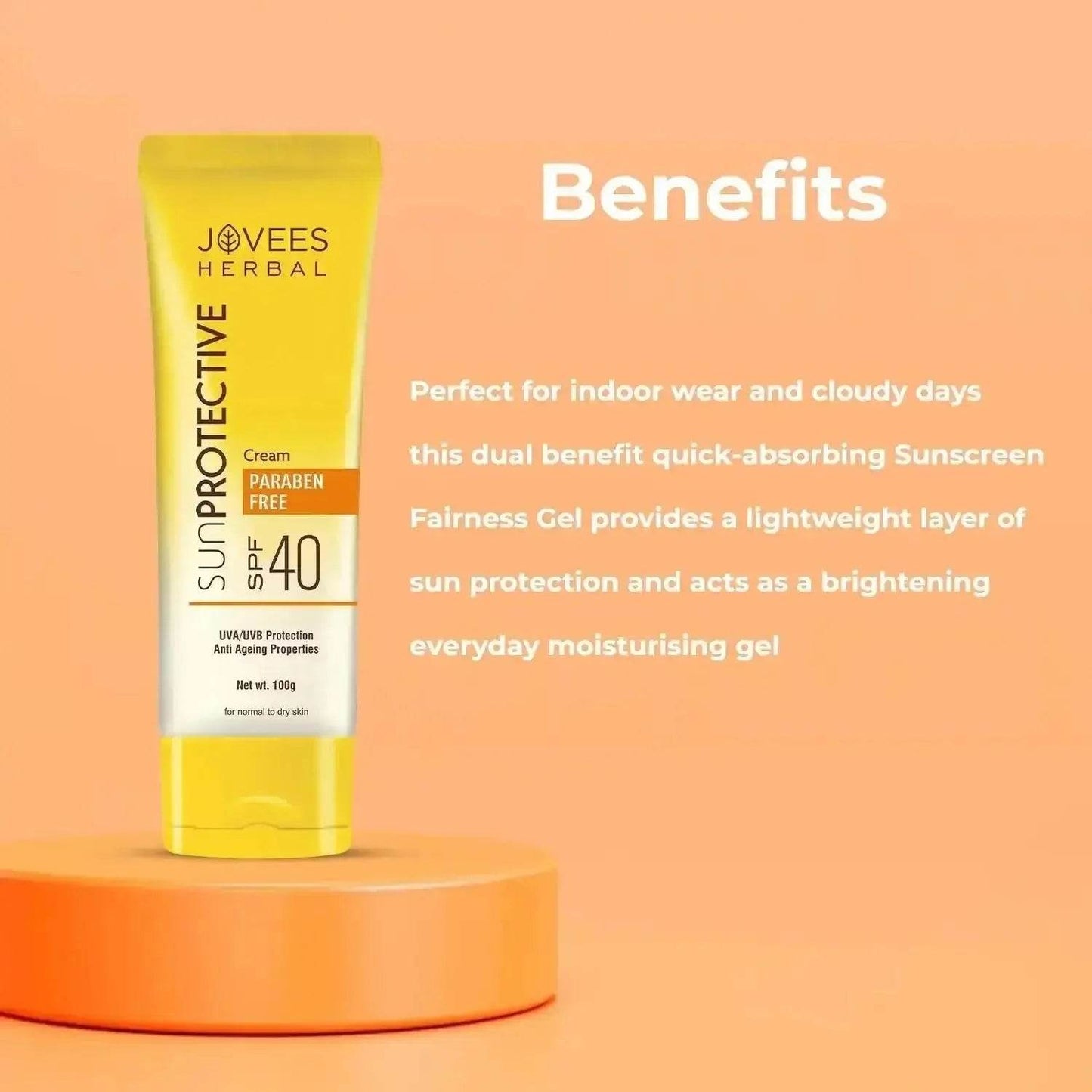 jovees herbal sun protective sunscreen spf 40 | oil-free & quick absorbing | uva/uvb protection | normal to dry skin | 50g