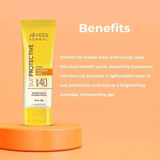 Jovees Herbal Sun Protective Sunscreen SPF 40 | Oil-Free & Quick Absorbing | UVA/UVB Protection | Normal to Dry Skin | 50g