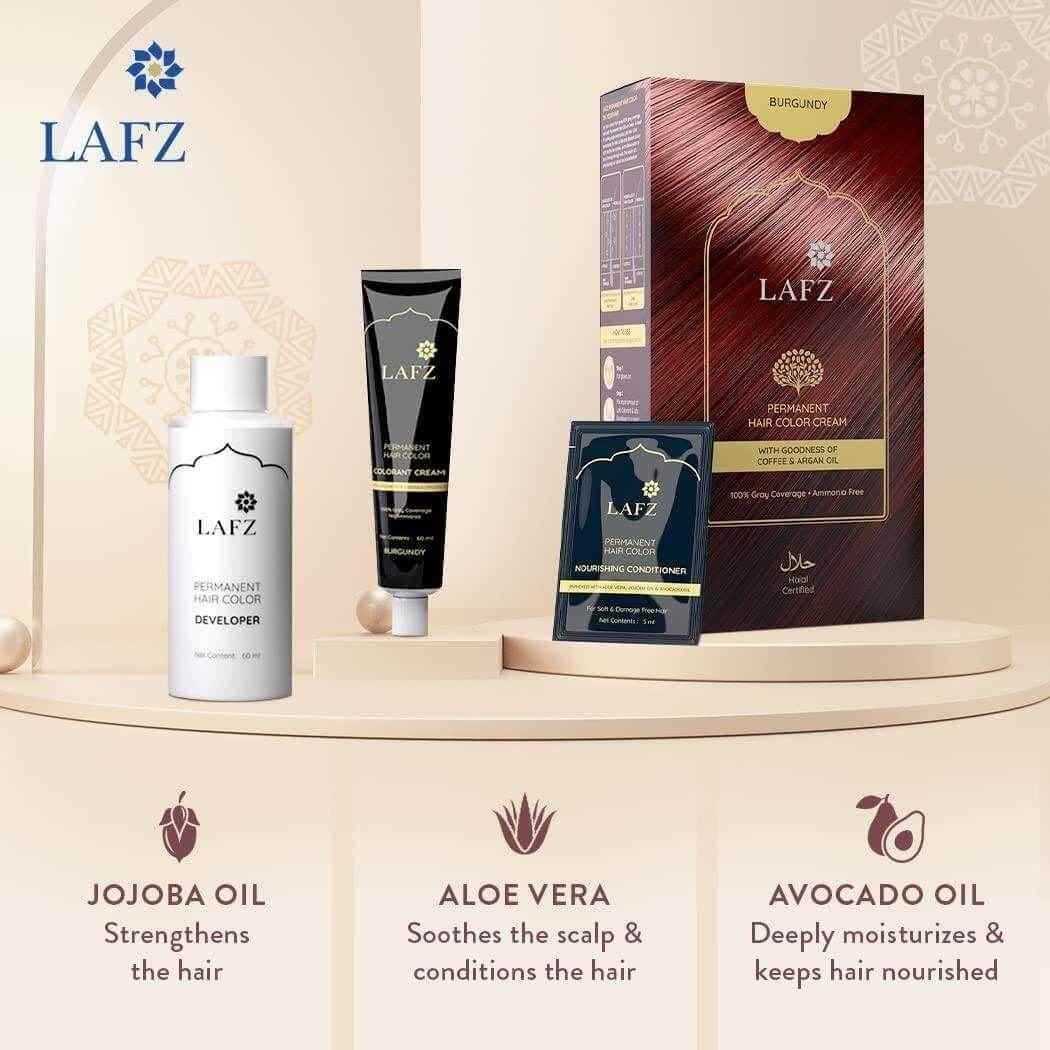 LAFZ Permanent Hair Color – No Ammonia, Coffee & Argan Oil Infused | 100% Gray Coverage, Long-Lasting Burgundy Color | Smooth & Shiny Finish | Hair Dye for Women & Men, Pack of 1