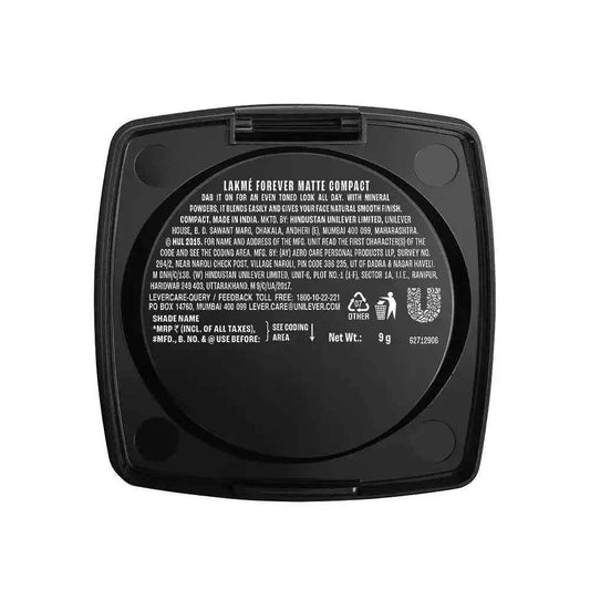 LAKMÉ Forever Matte Compact | Smooth Finish | Normal Skin | 12-Hour Wear | Even-Toned Look | Natural Shell | 9g - Gehnasale