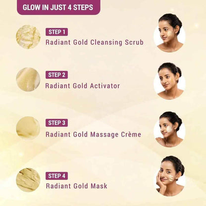 Lotus Herbals Radiant Gold Cellular Glow Facial Kit with 24K Gold Leaves – For Glowing Skin, All Skin Types, 37g
