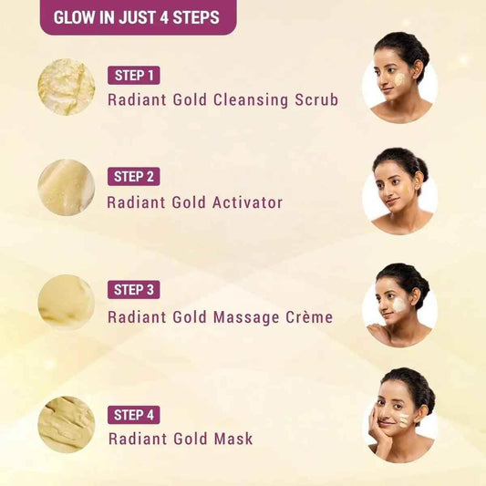 Lotus Herbals Radiant Gold Cellular Glow Facial Kit with 24K Gold Leaves – For Glowing Skin, All Skin Types, 37g